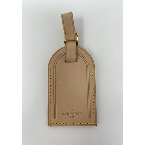 LOUIS VUITTON Name Tag Charm Light Brown Leather Engraved (K.N.) - Picture 1 of 5